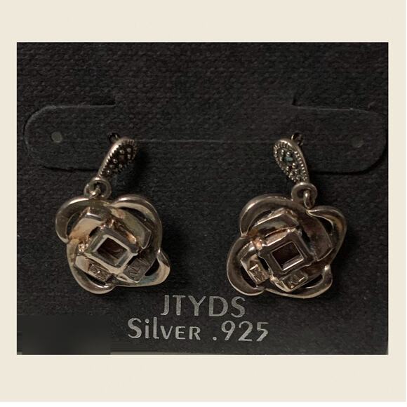 Carnelian Marcasite Sterling Earrings JTYDS Thailand – NOS New on Card - Picture 2 of 5